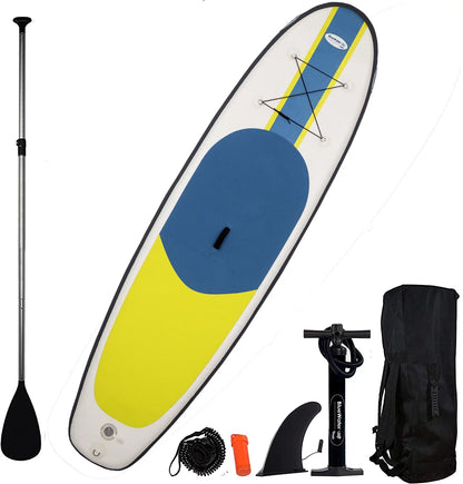 Blue Water Toys Portable Inflatable Stand Up Paddle Board Kit with Pump, Backpack, Coil Leash, and Repair Kit, SUP 350 Pound Limit, 11 Feet by 34 Inches