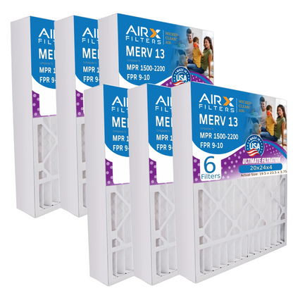 20x24x4 Air Filter MERV 13 Comparable to MPR 1500 - 2200 & FPR 9 Electrostatic Pleated Air Conditioner Filter 6 Pack HVAC AC Premium USA Made 20x24x4 Furnace Filters by AIRX FILTERS WICKED CLEAN AIR.