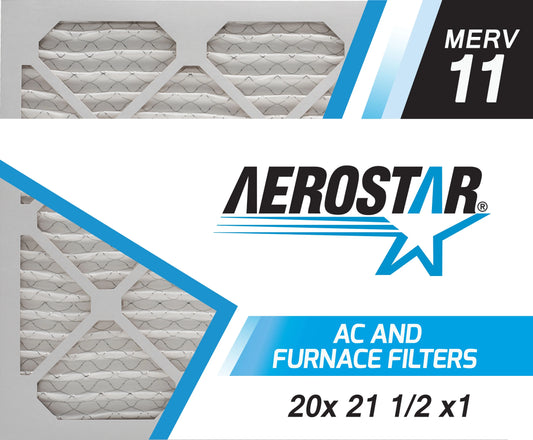 Aerostar 20 x 21 1/2 x 1 MERV 11 Pleated Air Filter, AC Furnace Air Filter, 6 Pack