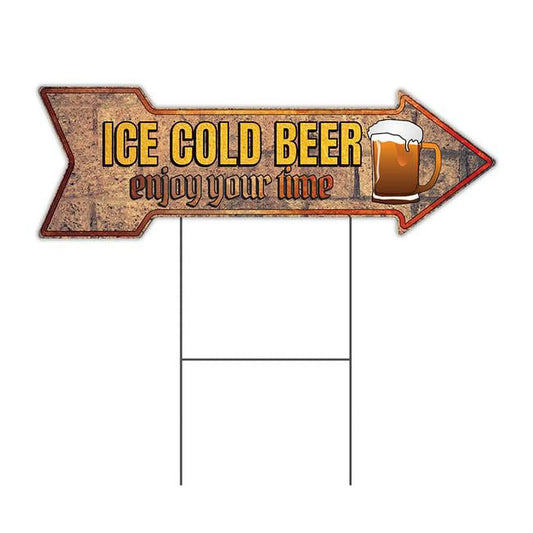 12 x 36 in. Corrugated Plastic Single Sided Arrow Sign - Ice Cold Beer