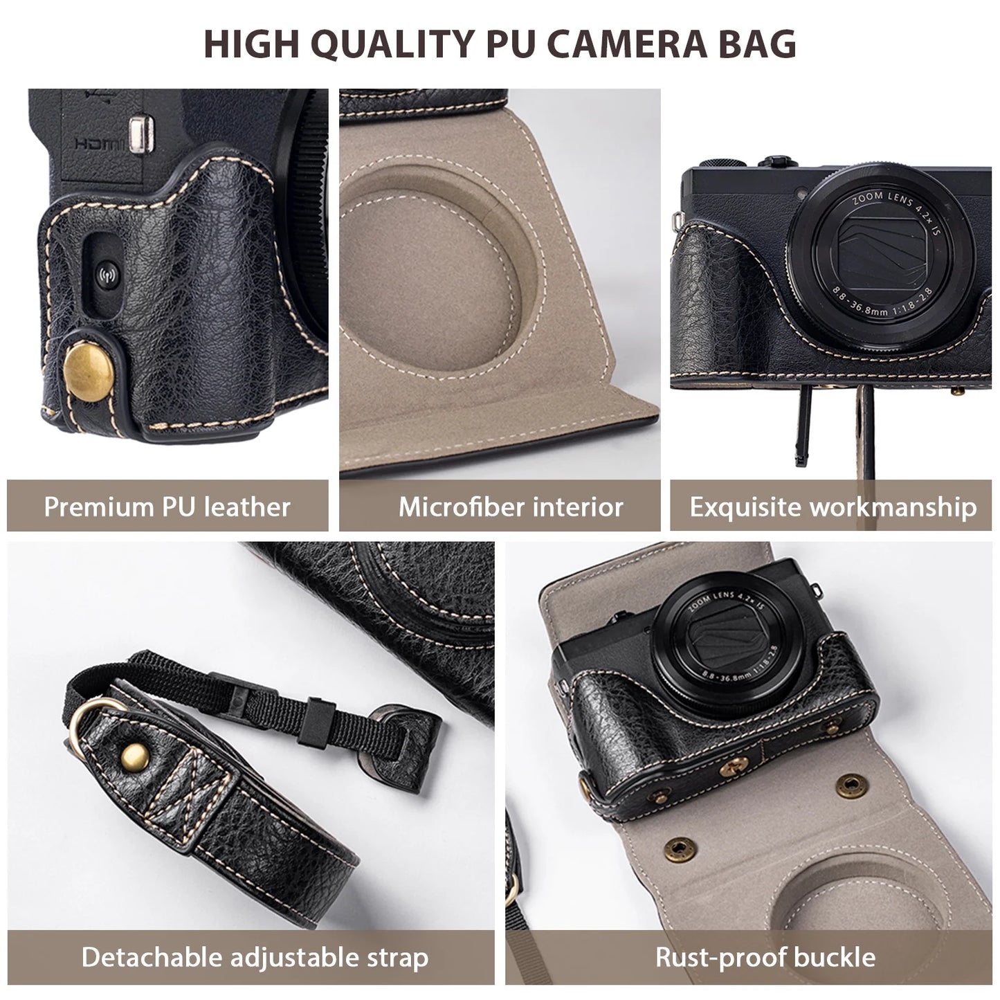 Shinysix Camera Bag,Case Pu Leather Pu Leather Camera Removable Compatible With Leather Camera With