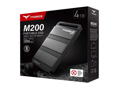 Team Group T-FORCE M200 4TB Portable SSD USB3.2 Gen 2x2 Type-C, Read/Write 2000MB/s Compatible with PS5 & Xbox & Chrome OS (T8FED9500G0C102)