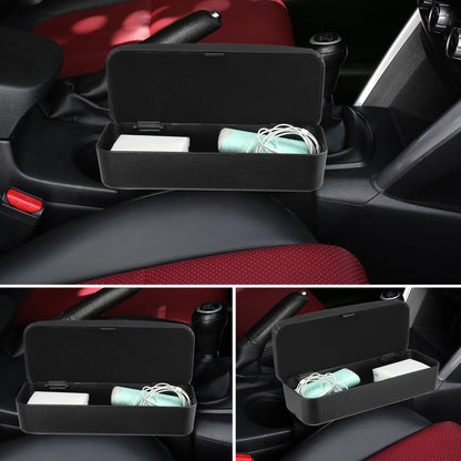 Car Center Armrest Box Cushion Gap Adjustable Armrest Storage Organizer Box Armrest Black PU Leather with Black Line