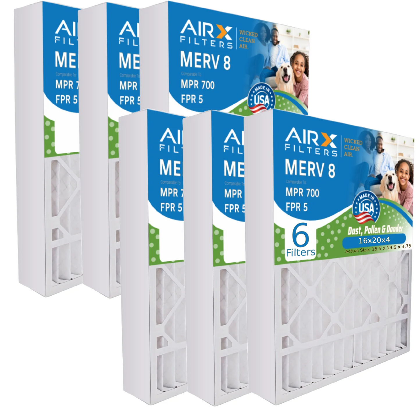 16x20x4 Air Filter MERV 8 Comparable to MPR 700 & FPR 5 Compatible with White Rodgers FR1000M-108 Premium USA Made 16x20x4 Furnace Filter 6 Pack by AIRX FILTERS WICKED CLEAN AIR.