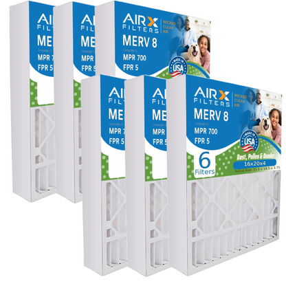 16x20x4 Air Filter MERV 8 Comparable to MPR 700 & FPR 5 Compatible with White Rodgers FR1000M-108 Premium USA Made 16x20x4 Furnace Filter 6 Pack by AIRX FILTERS WICKED CLEAN AIR.