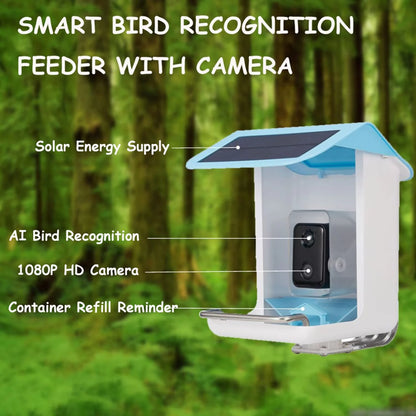 Adrinfly Smart Bird Feeder Camera, Bird Feeders with HD Camera & Solar Panel, Wireless App Control AI Identify Bird Species, Auto Capture Bird Videos & Notify When Birds Detected, Bird Lover Gift