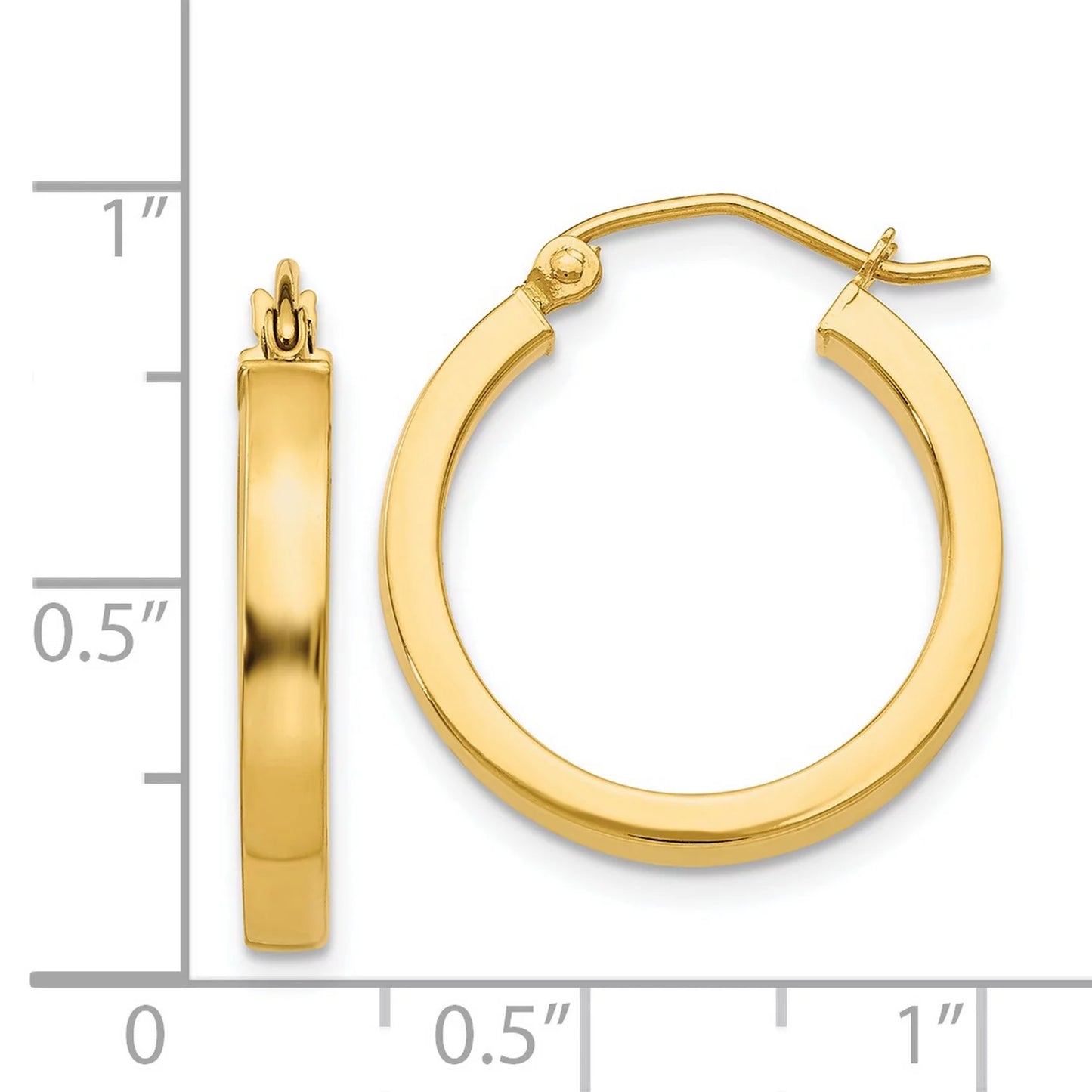 2x3mm Rectangular Tube Hoop Earrings in Real 14k Yellow Gold