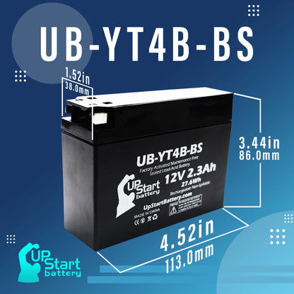 3-Pack UpStart Battery Replacement for 2007 Yamaha SR400 400CC Factory Activated, Maintenance Free, Motorcycle Battery - 12V, 2.3Ah, UB-YT4B-BS