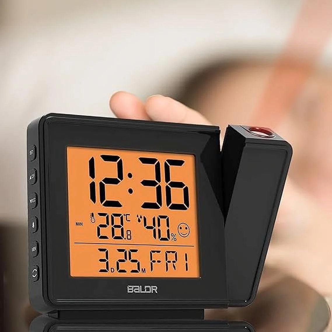 BALDR Digital Time Projection Alarm Clock - Atomic Time Projector on Ceiling Wall (Black)