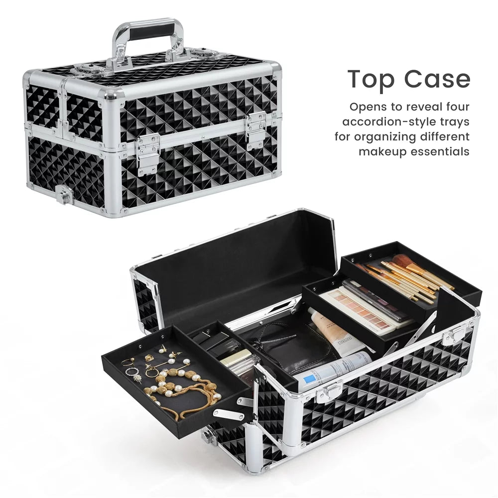 Topeakmart 3-in-1 Rolling Makeup Case Cosmetic Trolley with Large Storage, Black