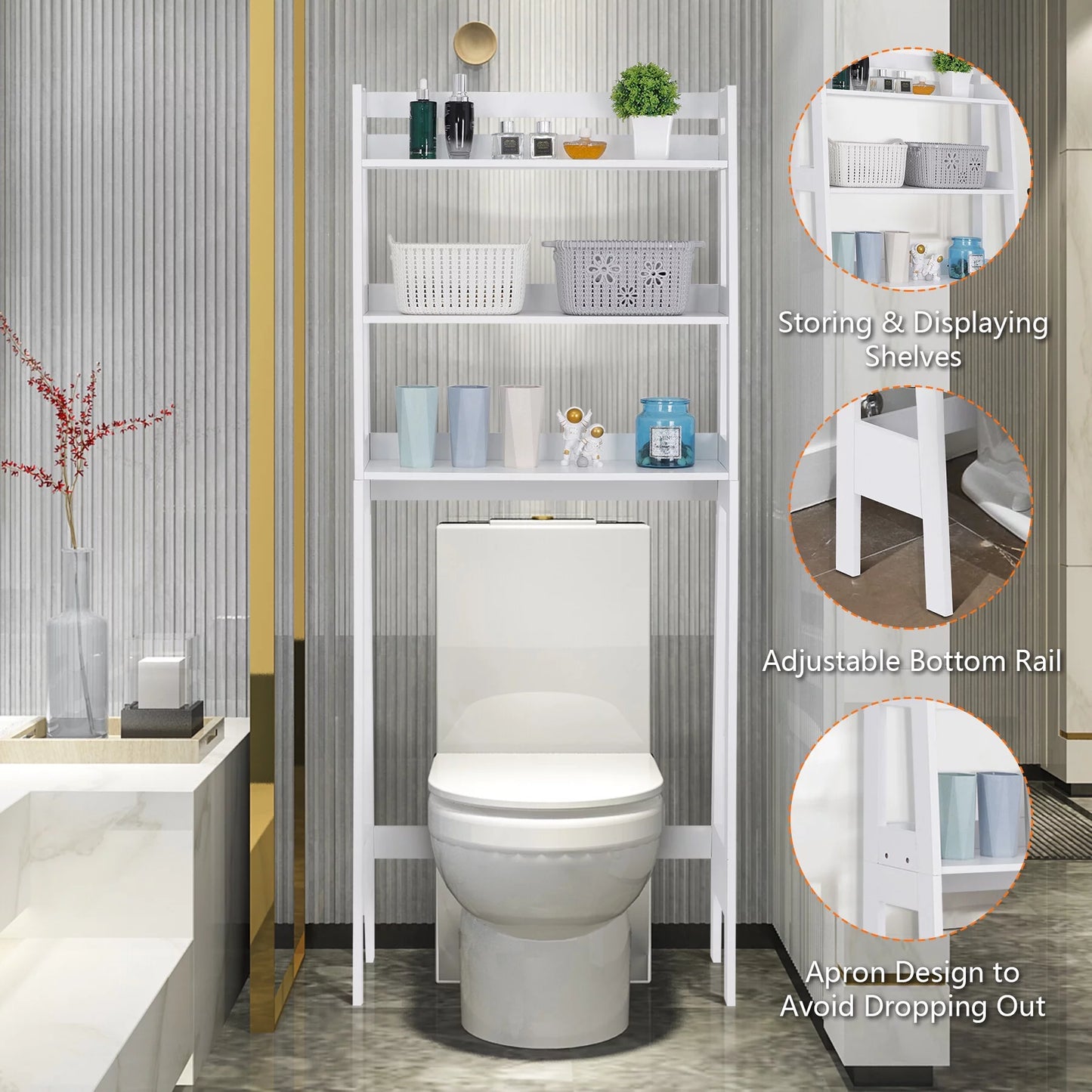 ZENSTYLE Over The Toilet Storage Rack 3-Tier Organizer Shelf Bathroom Space Saver White