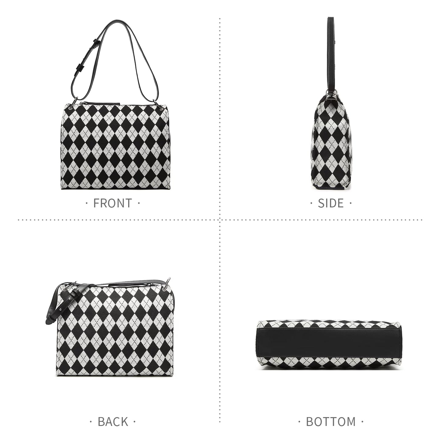 Black and off-white checkerboard pattern handbag Ladies Shoulder Bag clutch handbag