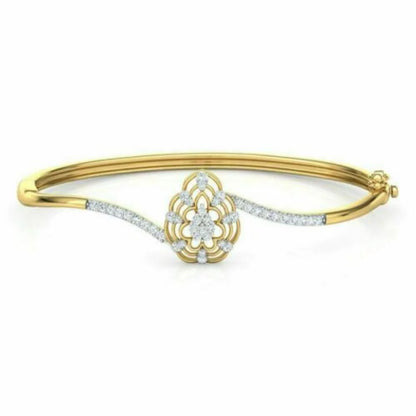 0.66CT Real Diamond K/L SI2 Round Cut Bangle Bracelet 14K Yellow Gold for Women for Special Occasion