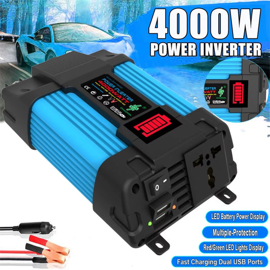 4000W Car Power Inverter DC 12V To AC 110/220V Pure Sine Wave 2 USB LCD Display