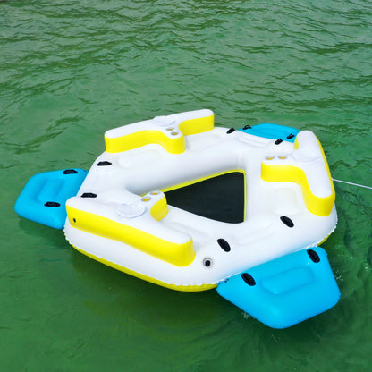 ALEKO IFI6P Inflatable Floating Island Lounge Raft with Cup Holders and Coolers - 6 Person