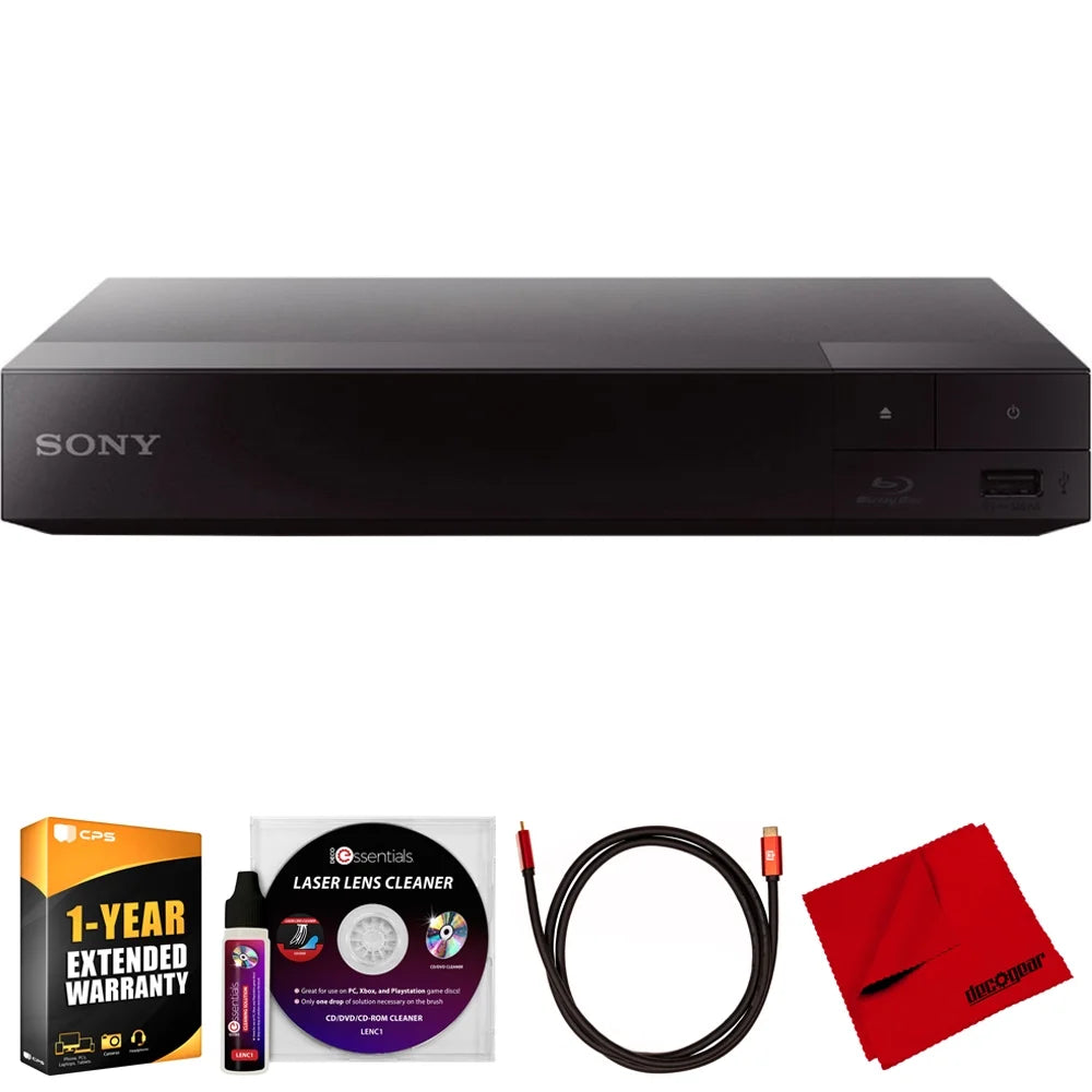 Sony BDP-S1700 Streaming Blu-ray Disc Player Bundle with Deco Gear 6FT 4K HDMI Cable, Microfiber Cleaning Cloth, Deco Essentials Laser Lens Cleaner & 1 Year CPS Enhanced Protection Pack