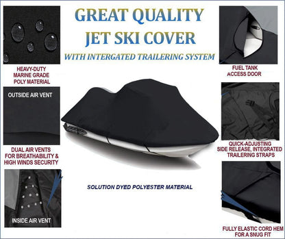 BLACK 600 DENIER JetSki Cover Compatible for Jet Ski Cover Jetski Waverunner PWC Yamaha VXS 2015 2016