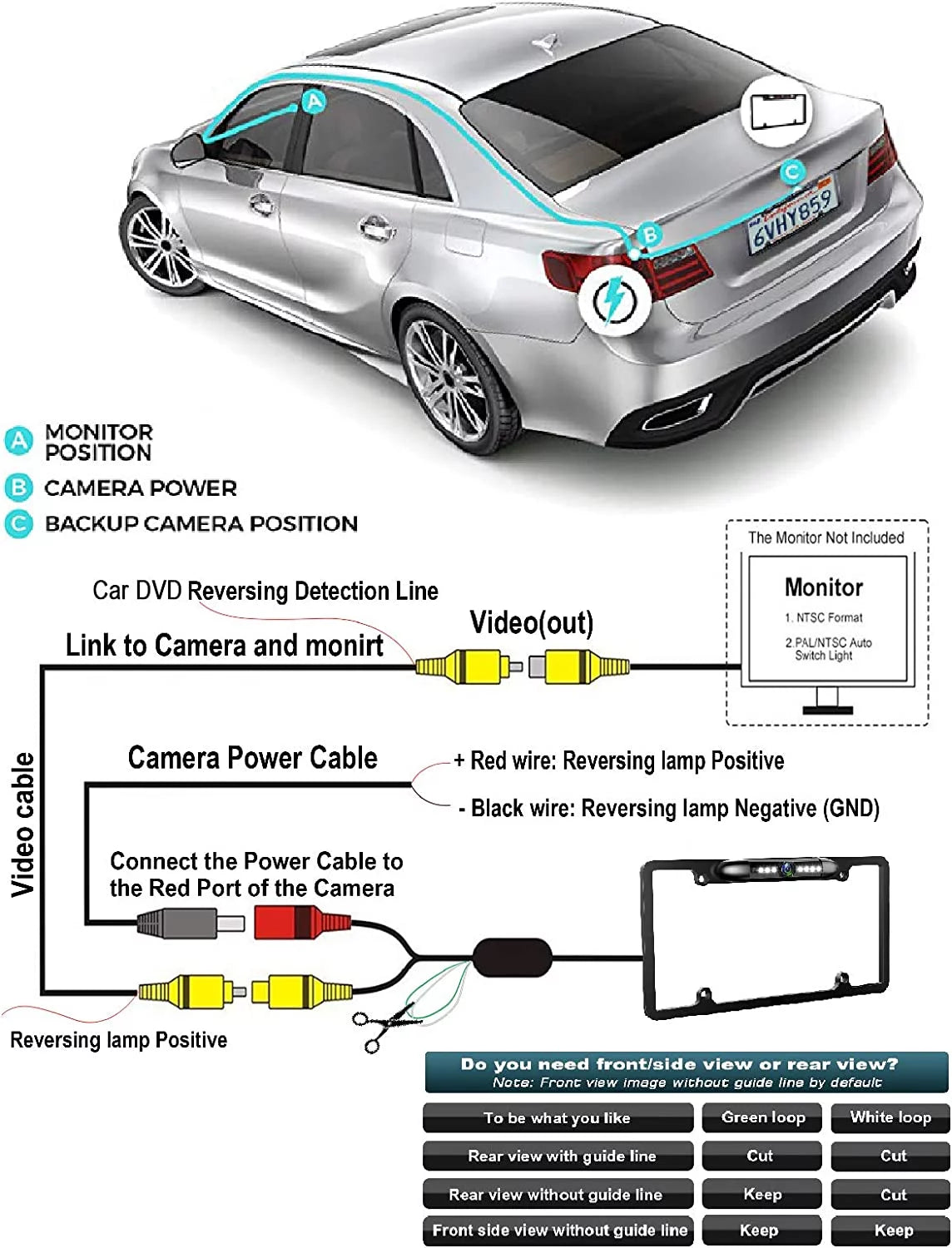 Backup Camera Rearview License Plate Frame for JVC KWV100 KW-V100 Black