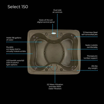 Aquarest Spas Powered By Jacuzzi® Premium 150 Hot Tub Spa 4-Person Plug and Play 12 Jets, Ozone and LED Waterfall, & Tub Cover, Keystone