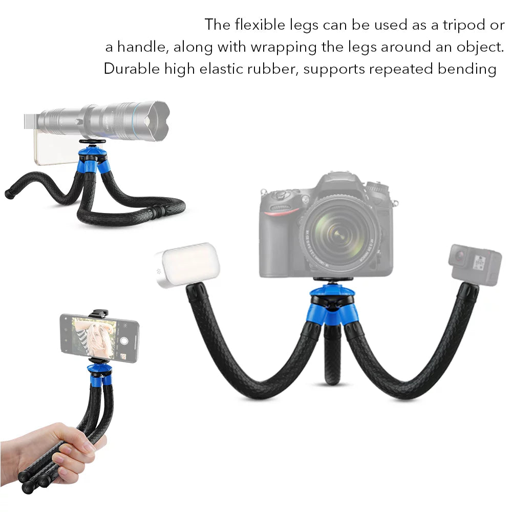 APEXEL APL-JJ07 Detachable Flexible Octopus Tripod Portable Mini Travel Mobile Phone Tripod with Foldable Phone Clip Compatible with GoPro DSLR Camera Max Load 3kg