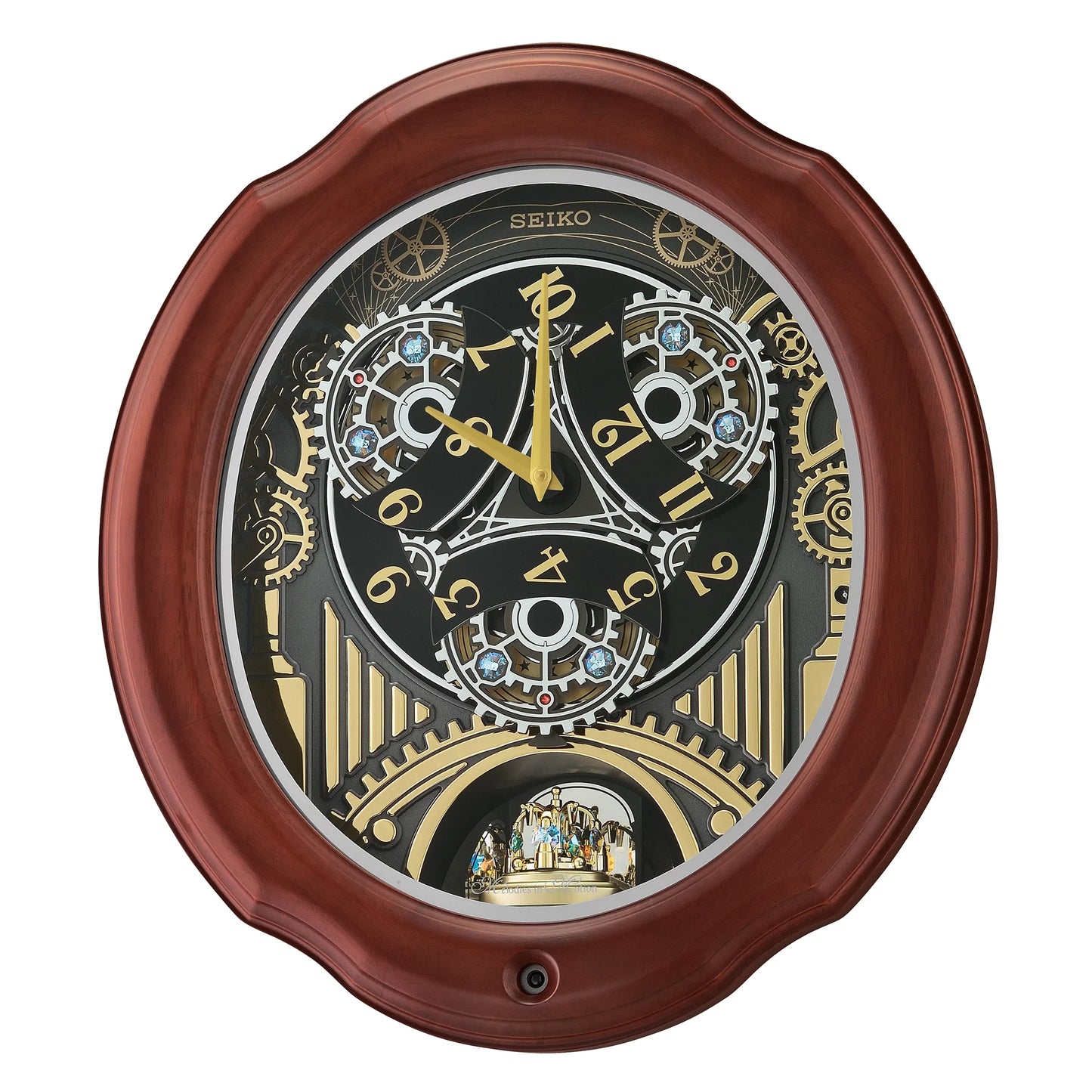 Seiko Pipes and Chimes Melodies In Motion, Brown Wood Frame Traditional Classic Music Rotating Pendulum Crystals QXM392BRH