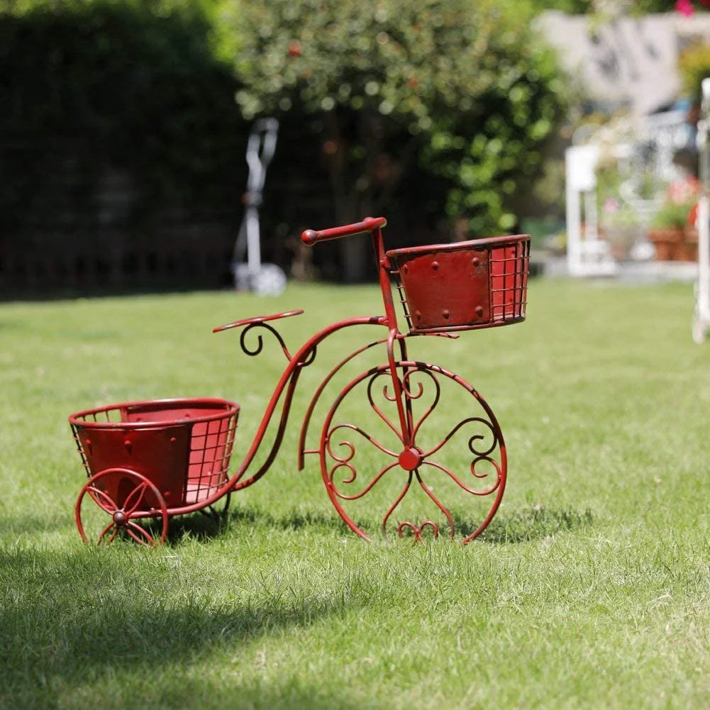 Tricycle Plant Stand Bike Planter, Iron Plant Stand Flower Pot Cart Holder Indoor Outdoor Home Garden Patio Decor, 27.5" x 9.8" x 18.5"