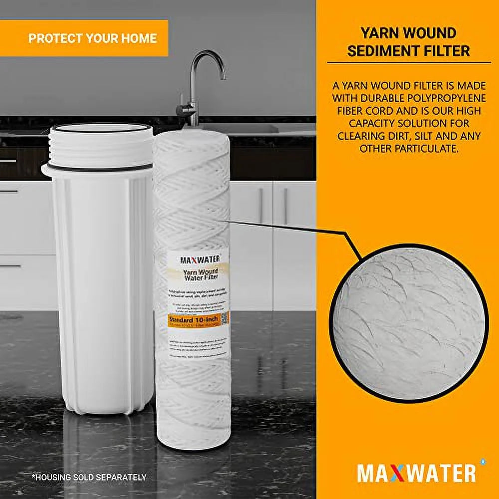 Standard 10"X2.5" String Sediment Water Filter (5 Micron), Hard Well, Whole House, WVO Biodiesel, Compatible With Standard RO Reverse Osmosis Systems, WH Systems