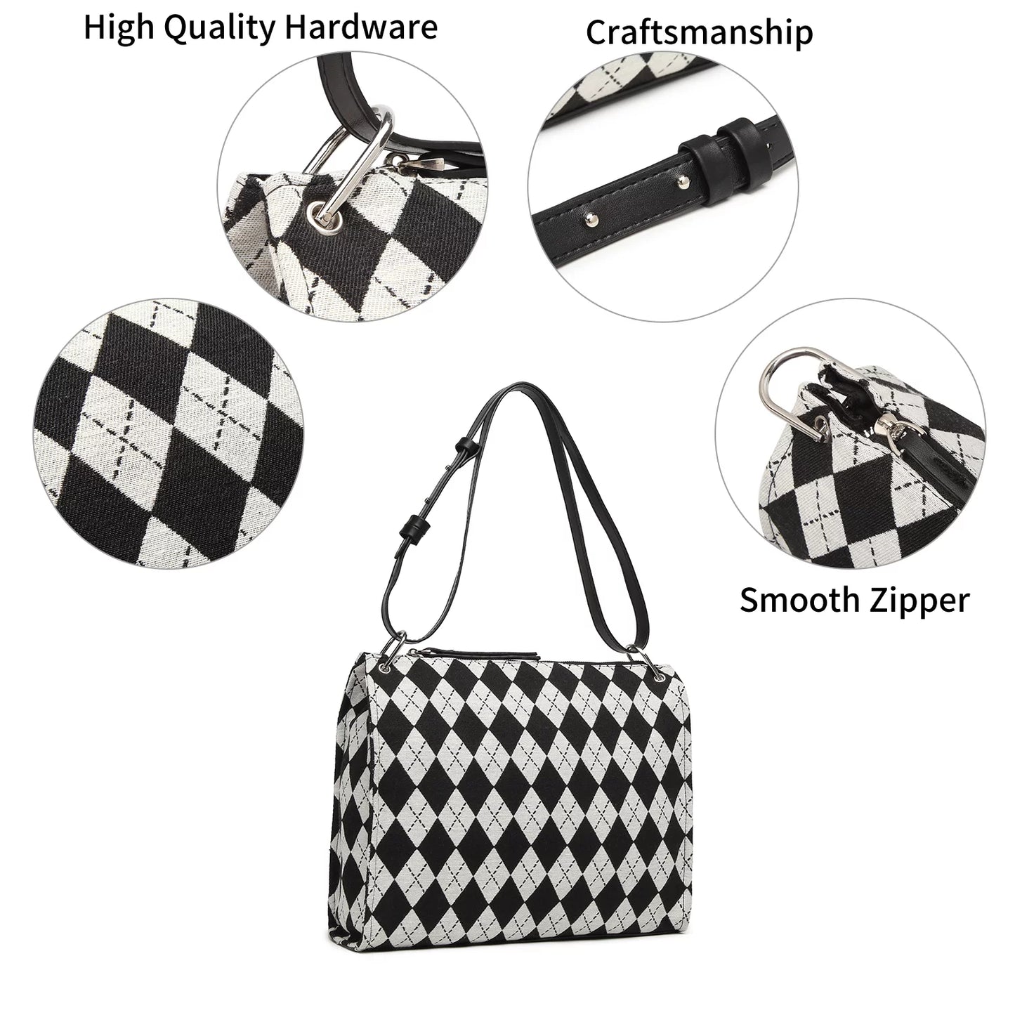 Black and off-white checkerboard pattern handbag Ladies Shoulder Bag clutch handbag