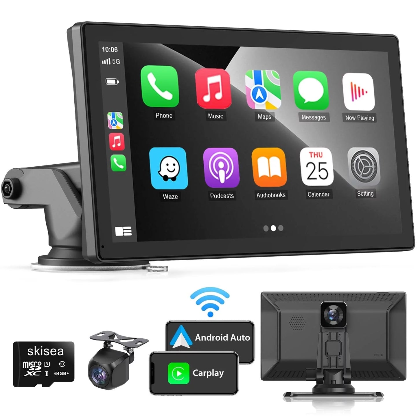 9 Inch Wireless Apple Carplay Car Stereo, Touch Car Play Screen Audio Car Radio Receiver, 2.5K Dash Cam,1080p Backup Camera DVR, Drive Mate Carplay Navigation, Multimedia Player