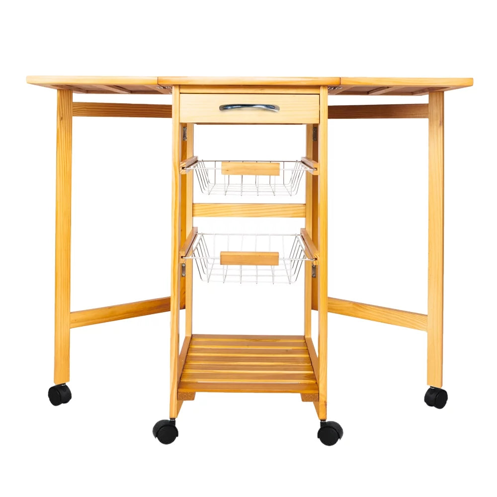 Zimtown Drop Leaf Kitchen Island Trolley Cart with Storage Drawers Basket,Folding Rolling Protable