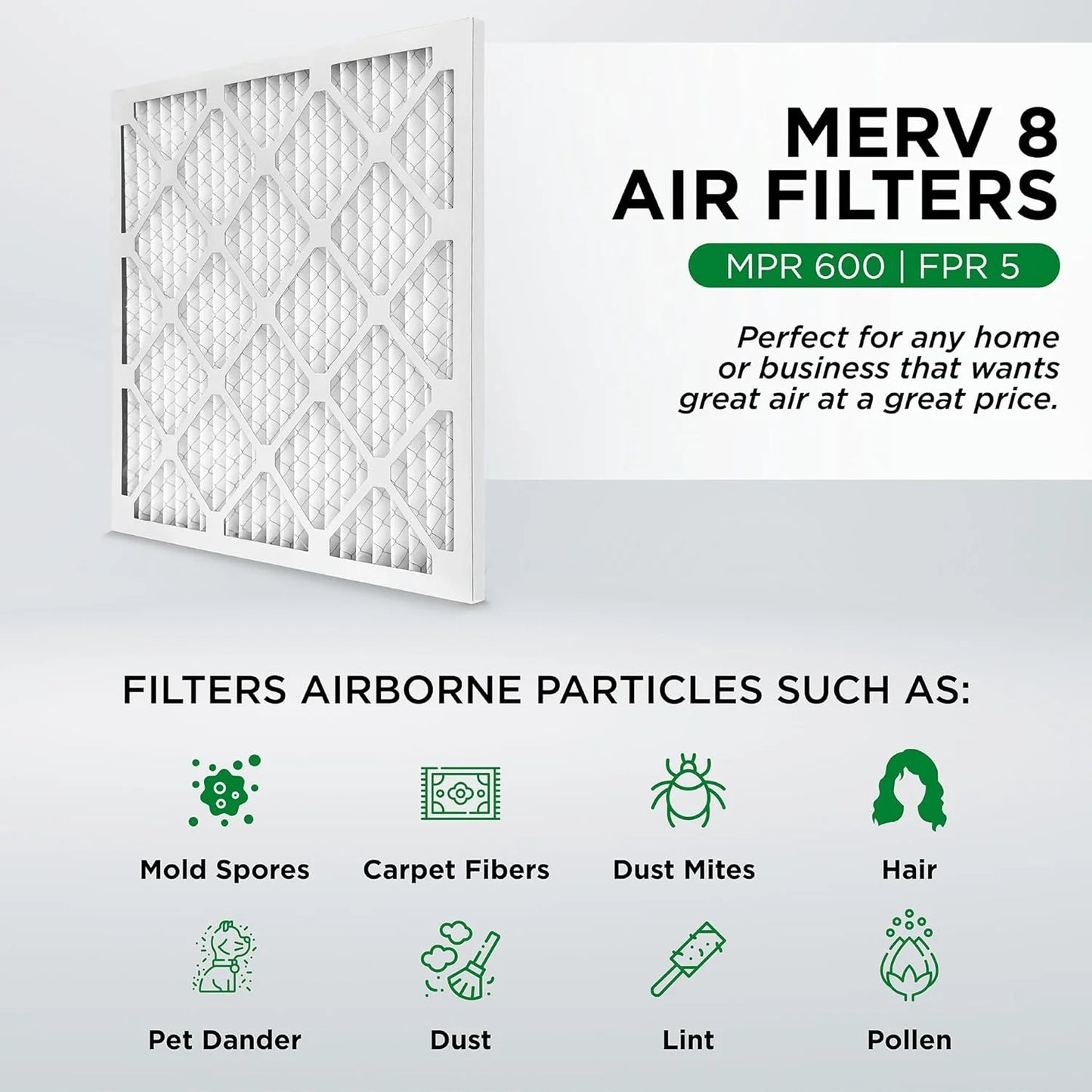 15X20x1 MERV 8 Pleated HV Furne Air Filters. Case Of 12. Size: 14-1/2 X 19-1/2 X 3/4