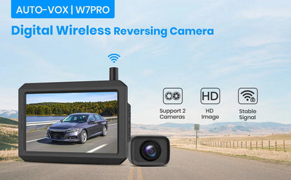 AUTO-VOX W7PRO Wireless Back Up Camera, 5" TFT Monitors Trailer Rear View Cam Systems, Dual Camera Channels with 2.4G Stable Digital Signal for Car, Truck, RV,Camper