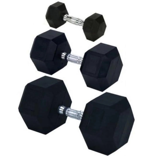 Rubber Encased Solid Hex Dumbbell, 50 lbs