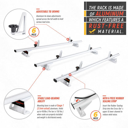 AA-Racks Model AX312 Aluminum Van Roof Rack Cross Bars Fits for 2013-On NV200/ 2014-On Transit Connect/ 2013-2017 City Express, 3 Bar 50'' - White