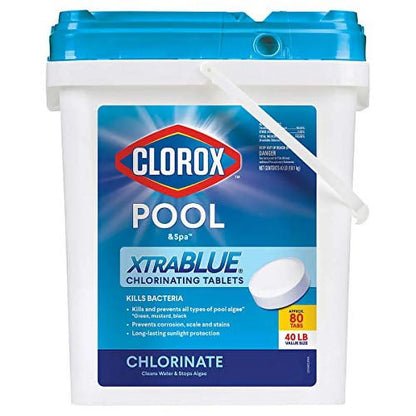 Clorox Xtra Blue 40 Pound 80 Tab Pool and Spa 3 Inch Long Lasting Chlorinating Tablets