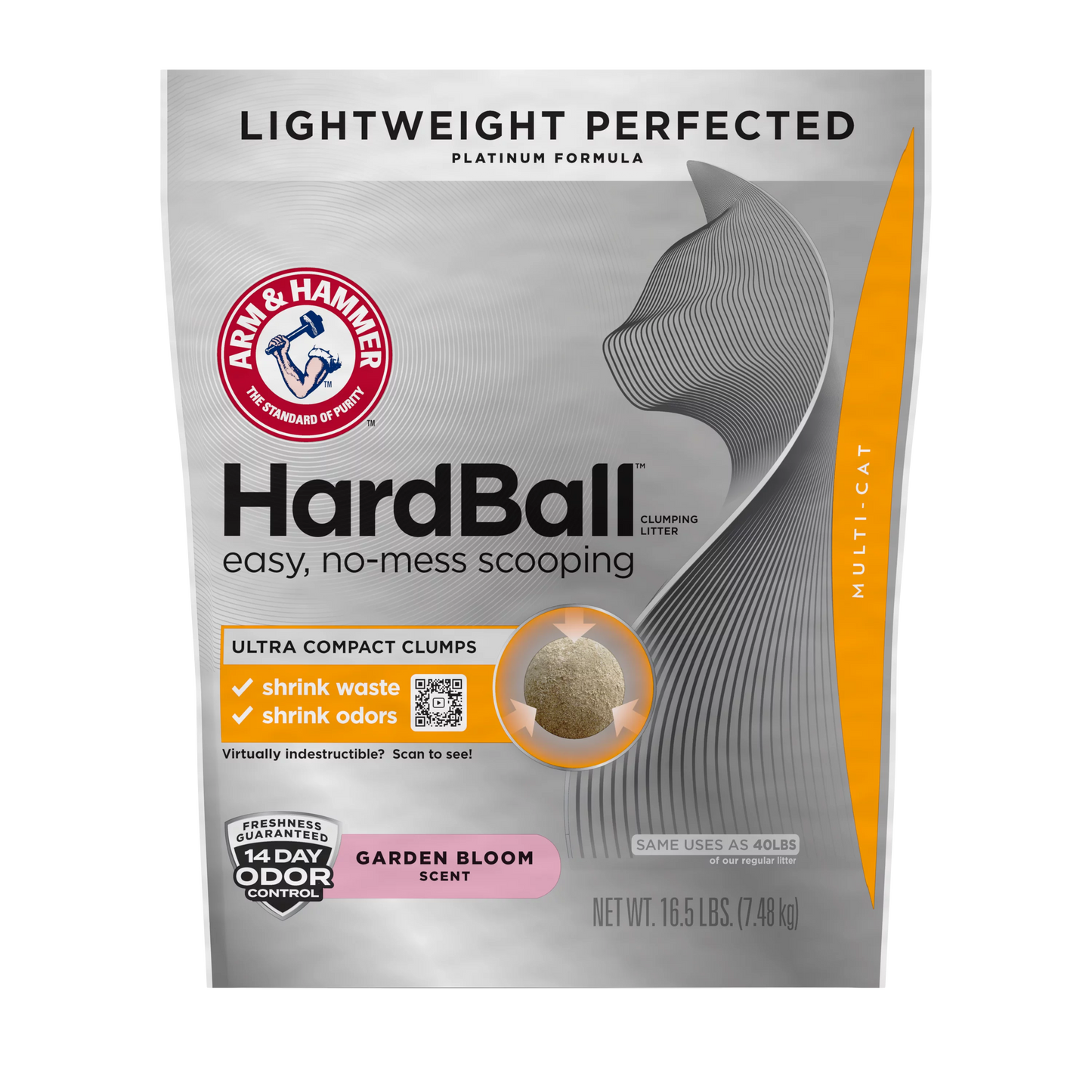 ARM & HAMMER Hardball Clumping Cat Litter, Lightweight Platinum, Multi-Cat, Garden Bloom, 16.5 lb