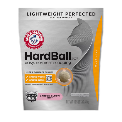 ARM & HAMMER Hardball Clumping Cat Litter, Lightweight Platinum, Multi-Cat, Garden Bloom, 16.5 lb