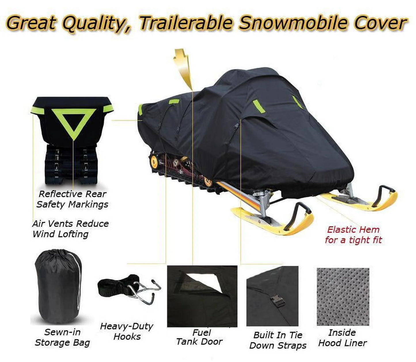 Snow Cover Compatible for 2007-2009 Arctic Cat snowmobile model M1000 153, Trailerable 600 Denier Snow Machine Sled Gear