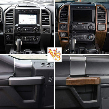 Teledu F150 + Wood Grain Interior Center Console Decoration Trim Cover Kit