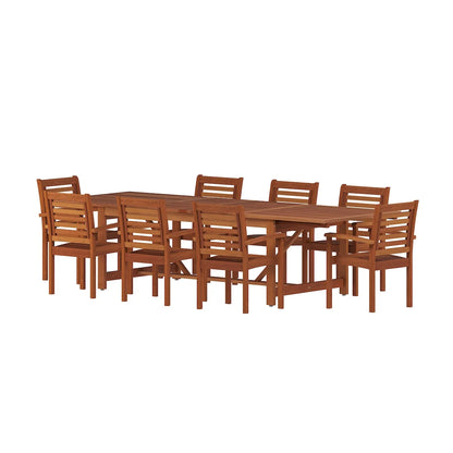 Amazonia Brooks 9-Piece Eucalyptus Extendable Rectangular Patio Dining Set, Seating Capacity: 8