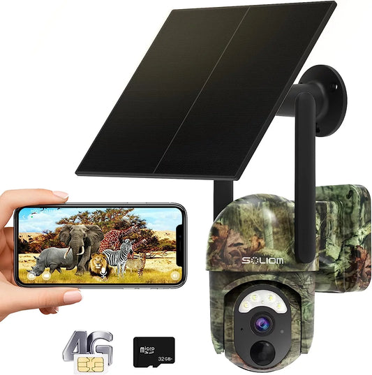 Soliom S50 3G/4G LTE Cellular Hunting Cameras with SIM Card,Wireless Outdoor Trial Camera Pan Tilt 355°View with 1080p Night Vision