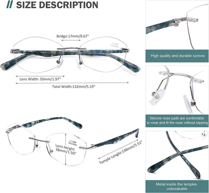 AQWANO Rimless Computer Reading Glasses Blue Light Blocking Women Readers UV400 Protect Clear Lens Ladies Fashion Designer Frame, 2.5