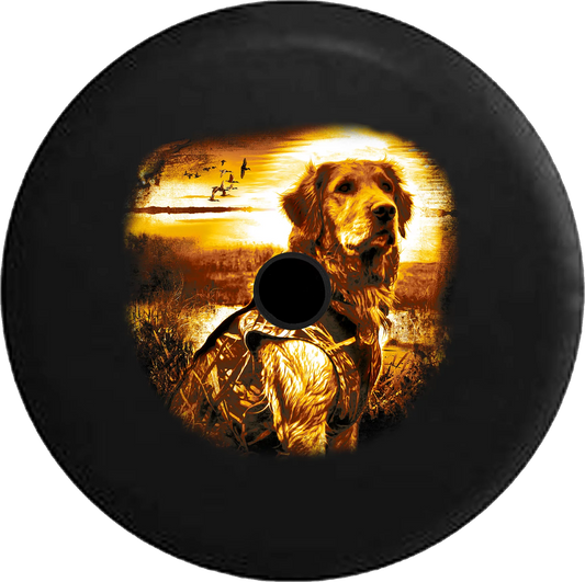 2018 2019 Wrangler JL Backup Camera Golden Retreiver Bird Hunting Dog Sunset Spare Tire Cover for Jeep RV 33 Inch