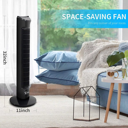 Simple Deluxe 32"Tower Fan with Remote, 90° Oscillating Fan with 4 Speeds, Bladeless Fan, Standing Floor Fans, Black