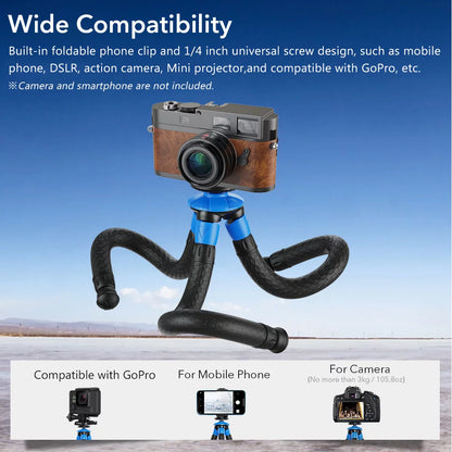 APEXEL APL-JJ07 Detachable Flexible Octopus Tripod Portable Mini Travel Mobile Phone Tripod with Foldable Phone Clip Compatible with GoPro DSLR Camera Max Load 3kg