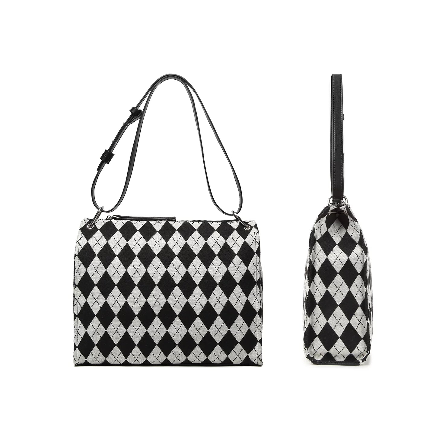 Black and off-white checkerboard pattern handbag Ladies Shoulder Bag clutch handbag