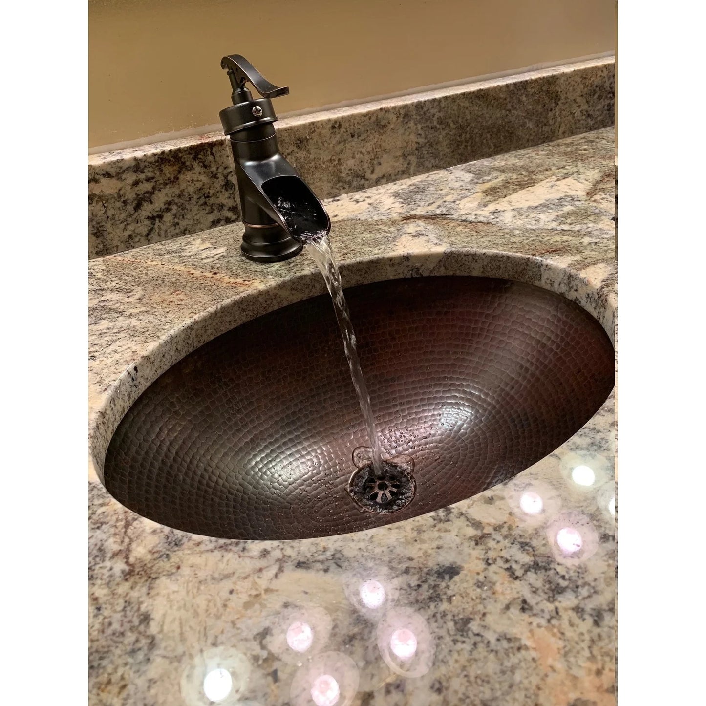 SimplyCopper 19" Oval Copper Farmhouse Bathroom Sink with Aged Copper Daisy Dain - 19" X 14" X 5"