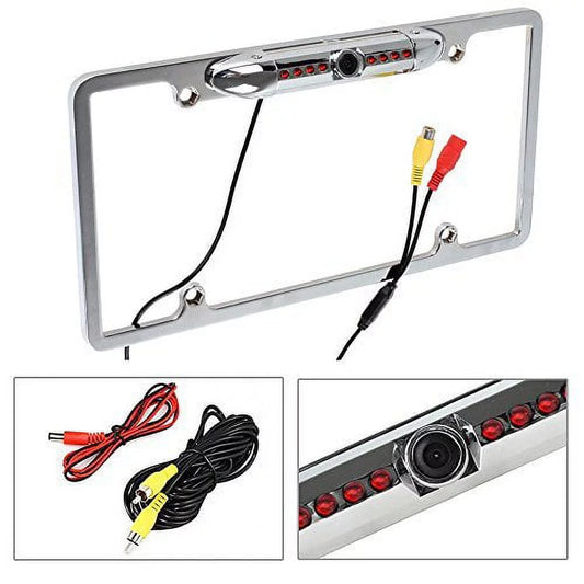 Cache Night Vision 170Ã‚Â° Viewing Angle Universal Car License Plate Frame Mount Rear View Camera, 8 IR LED - Silver