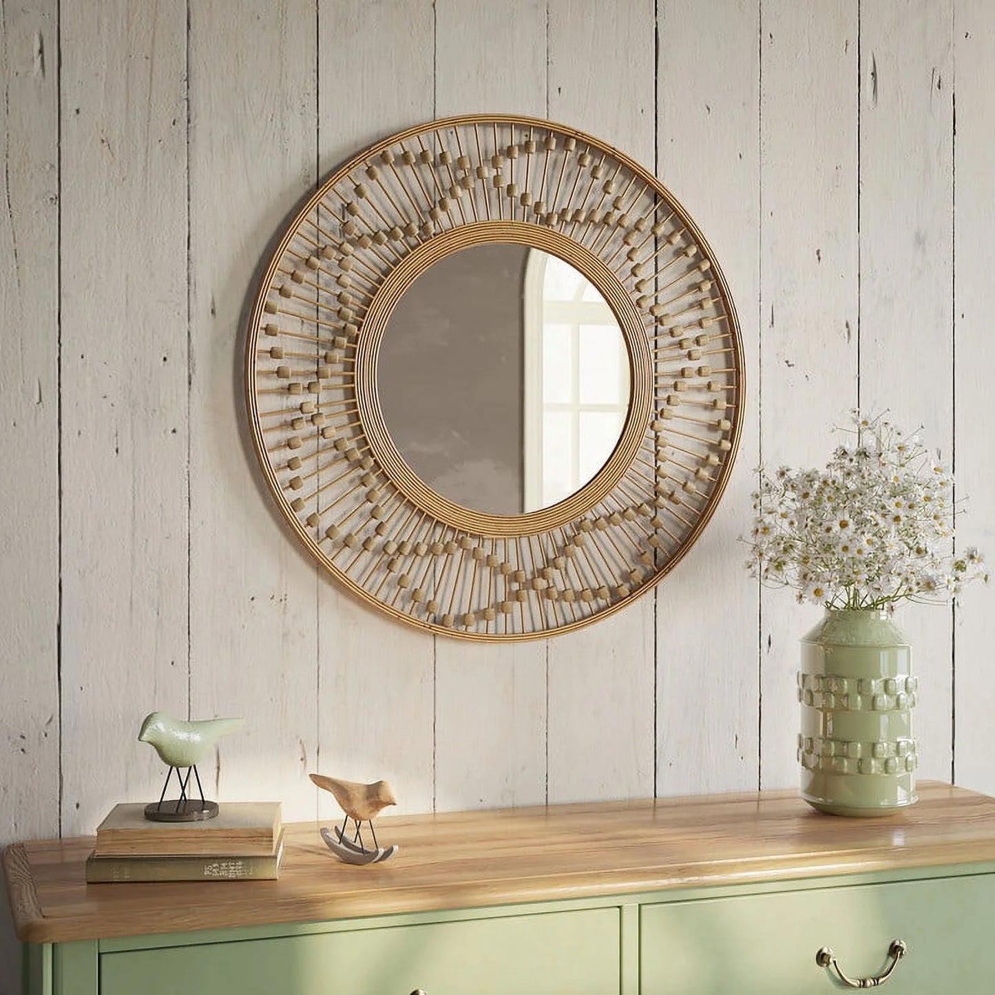 Sahara Sunbeam Round Bamboo Wide Frame Wall Mirror