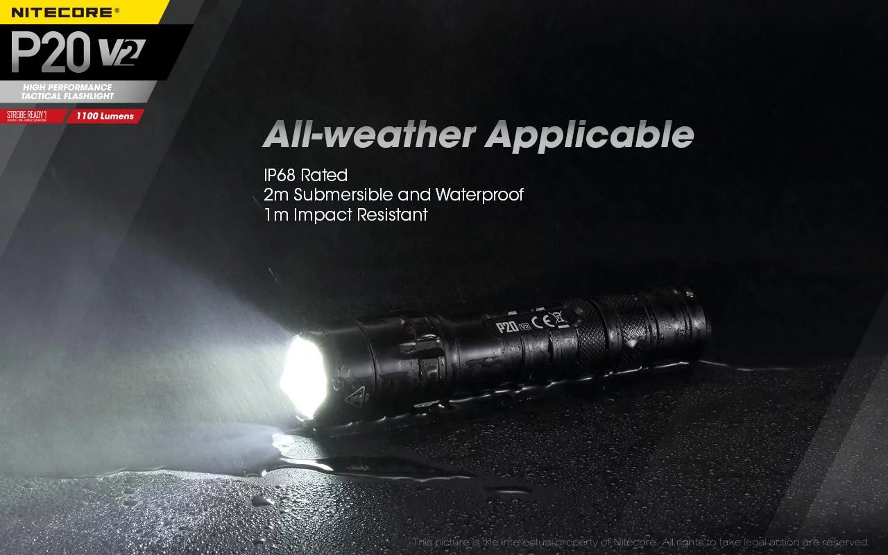 Combo: Nitecore P20 V2 Tactical LED Flashlight - CREE XP-L2 V6 - 1100 Lumens w/NL183 Battery, D2 Charger +2x Free Eco-Sensa CR123A Batteries